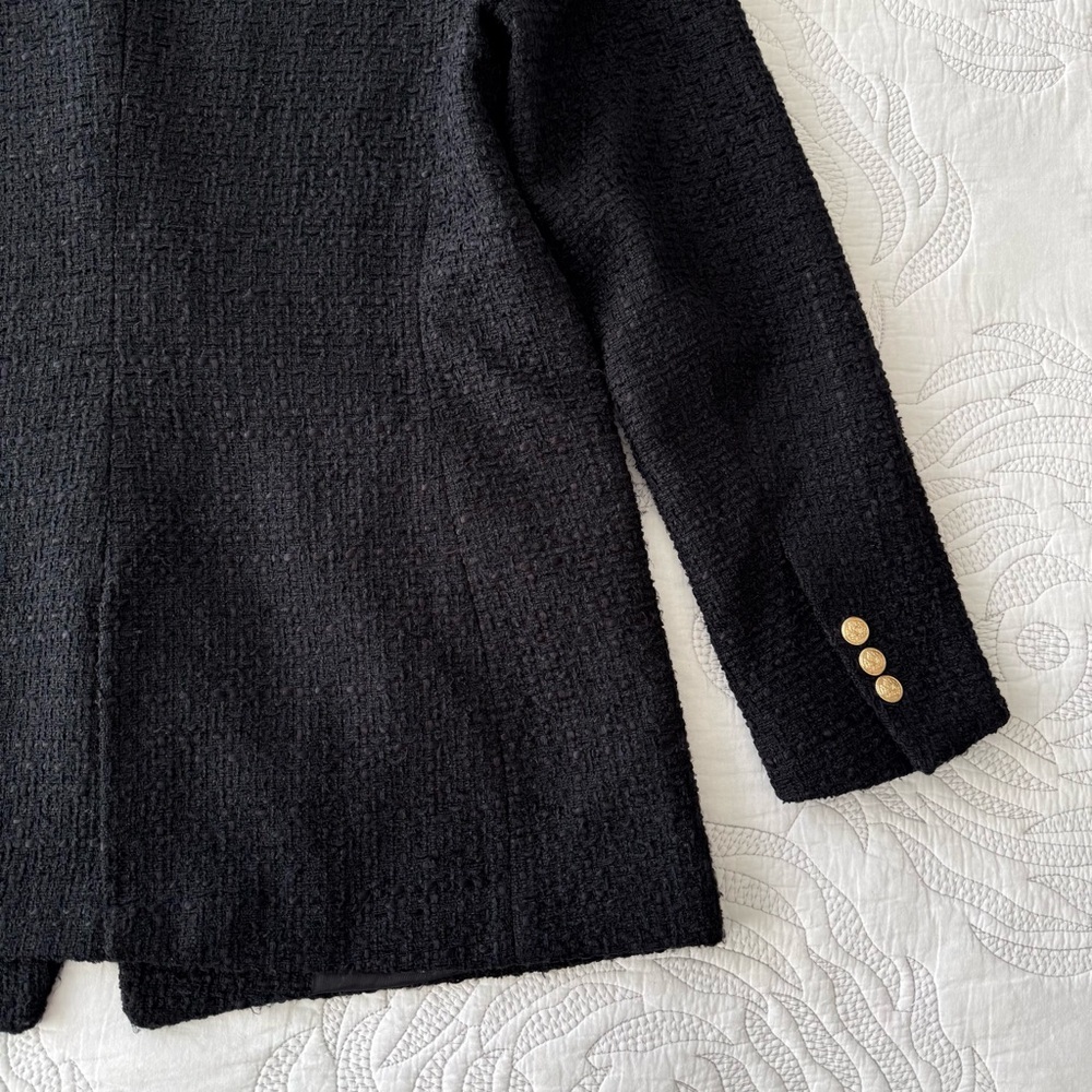 Zara - Double Breasted Textured Weave Blazer - Black - Picture 10 of 13
